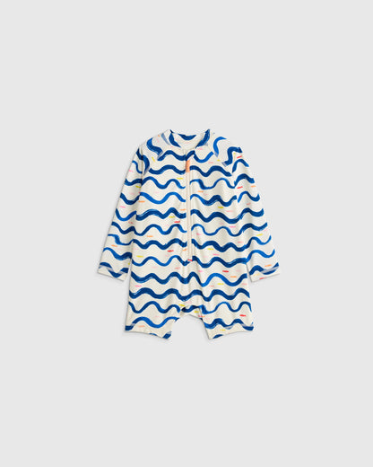Long Sleeve Zip-Up Rash Guard One-Piece - 2T / Peri Beach Stripe