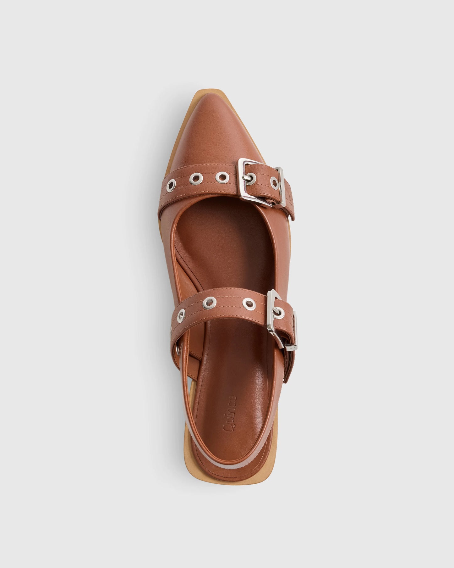 Italian Leather Bold Buckle Slingback Flat - 5 / Black