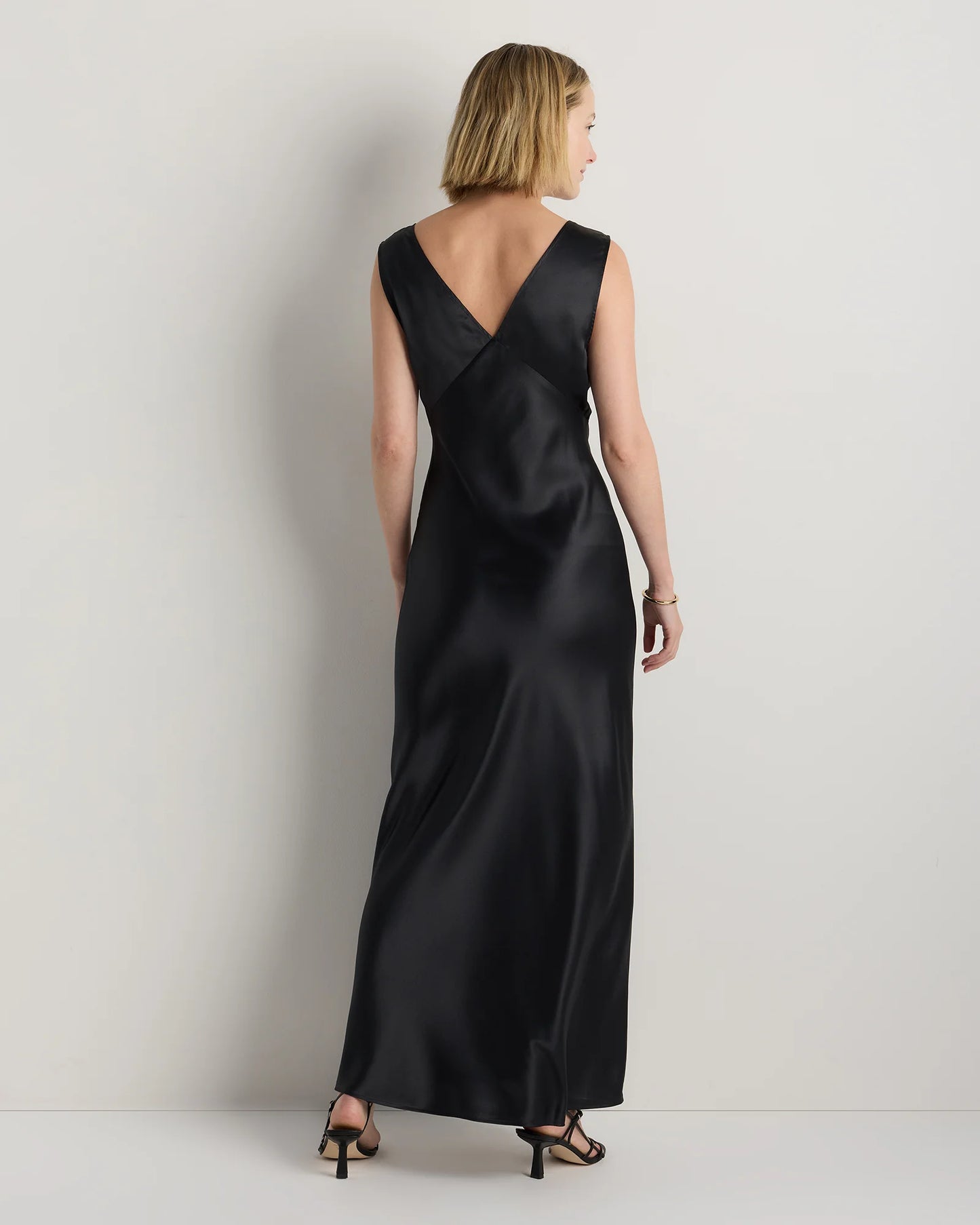 100% Washable Silk V-Neck Maxi Dress - XS / Black