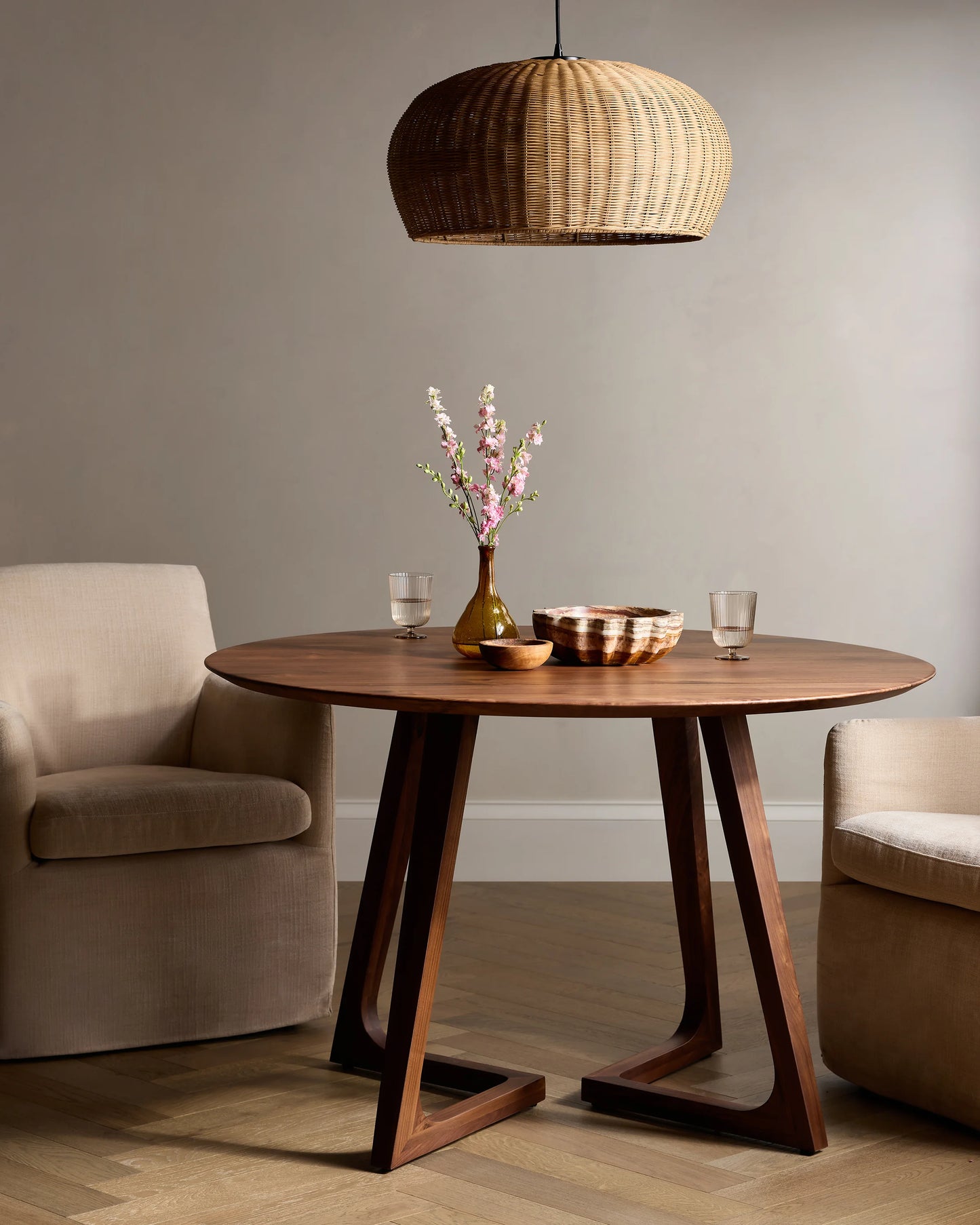 Solid Wood Midcentury Round Dining Table - One Size / Brown Walnut