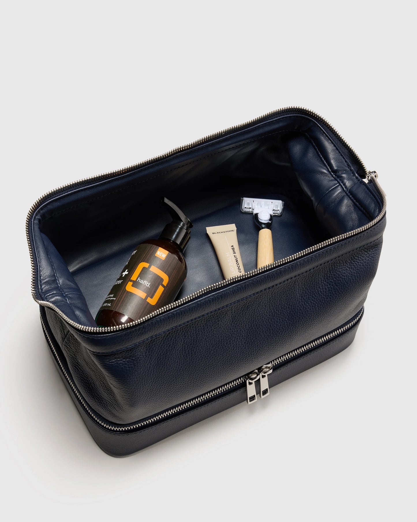Italian Leather Dual Compartment Toiletry Bag - One Size / Ruby Red