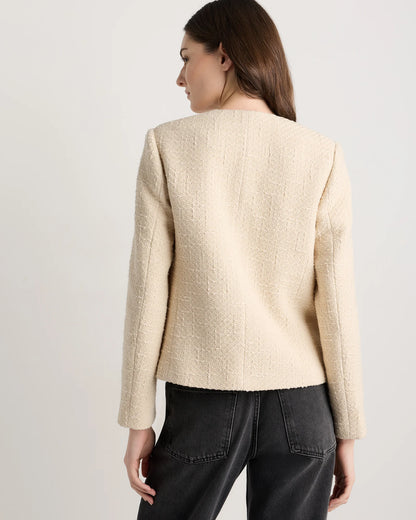 Tweed Collarless Jacket - XS / Deep Navy