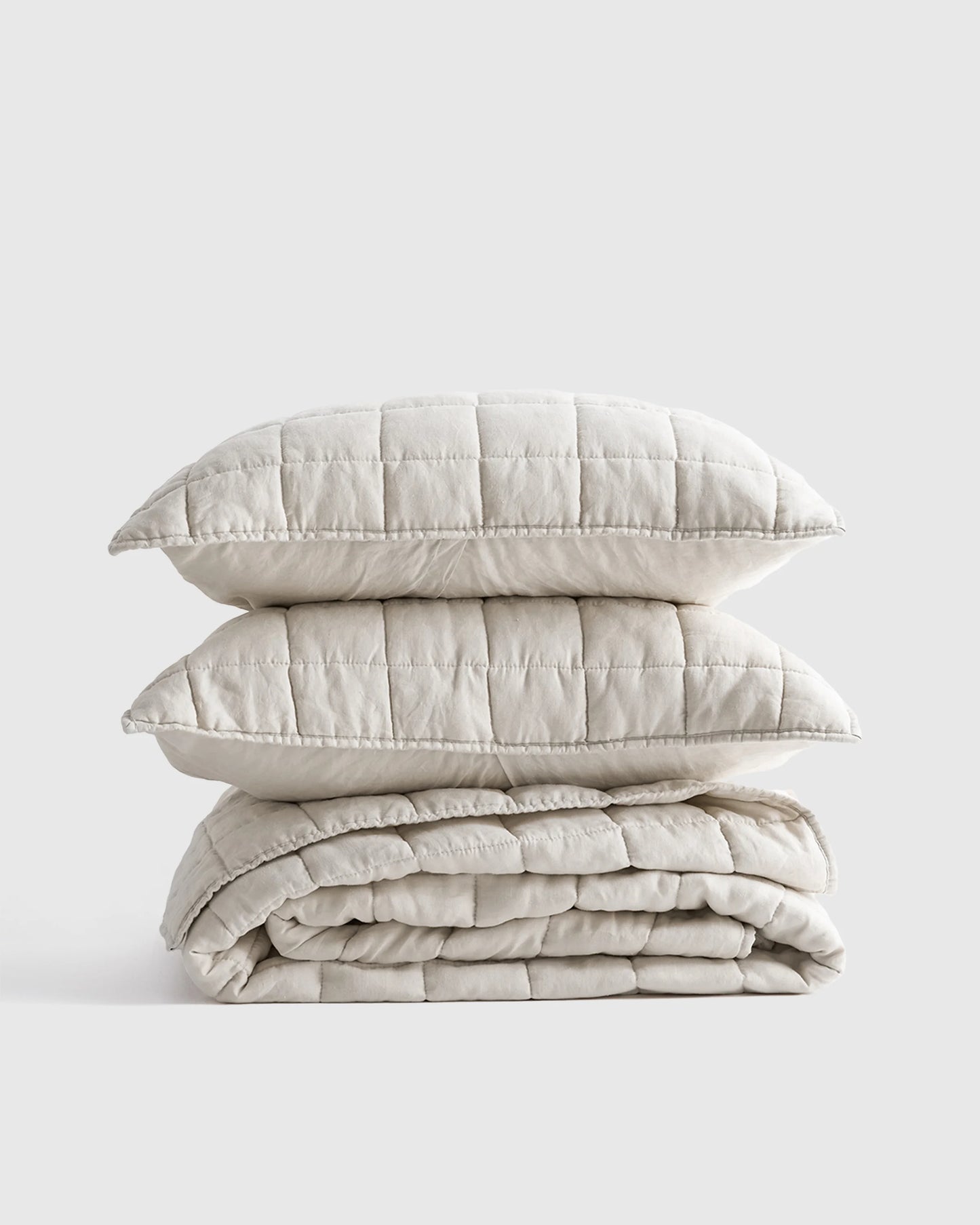 European Linen Box Quilt Set - Twin / Dusty Olive