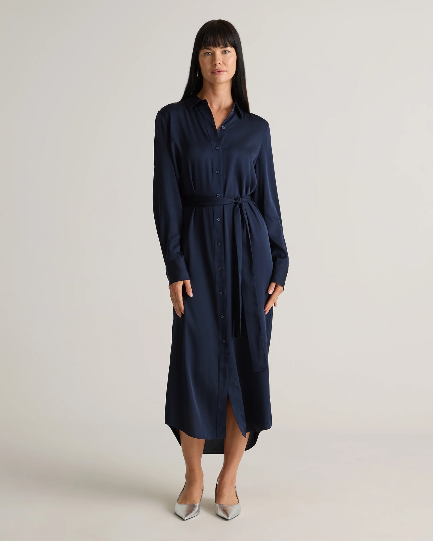 Washable Stretch Silk Maxi Shirt Dress - XS / Moonstone Blue