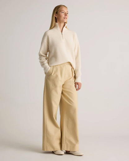 Mongolian Cashmere Fisherman Quarter Zip Sweater - XS / Ivory