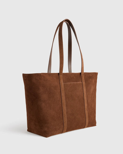 Italian Suede Everyday Tote - One Size / Whiskey