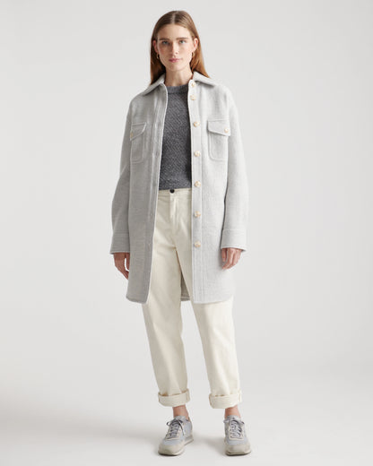 100% Merino Wool Long Shirt Jacket - XS / Heather Bone