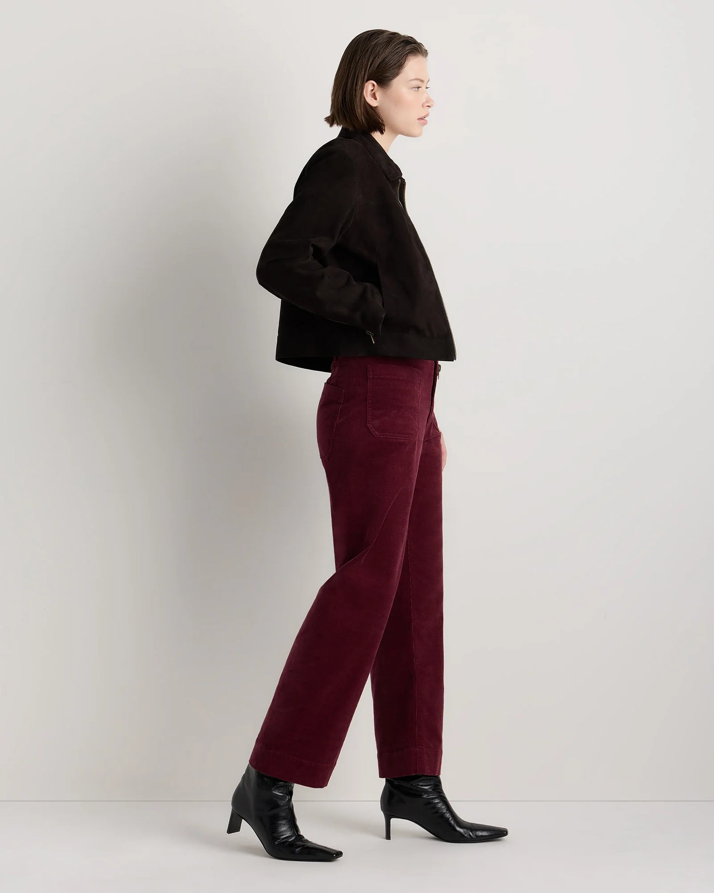 Organic Stretch Corduroy Cropped Wide Leg Pants - 0 / Black