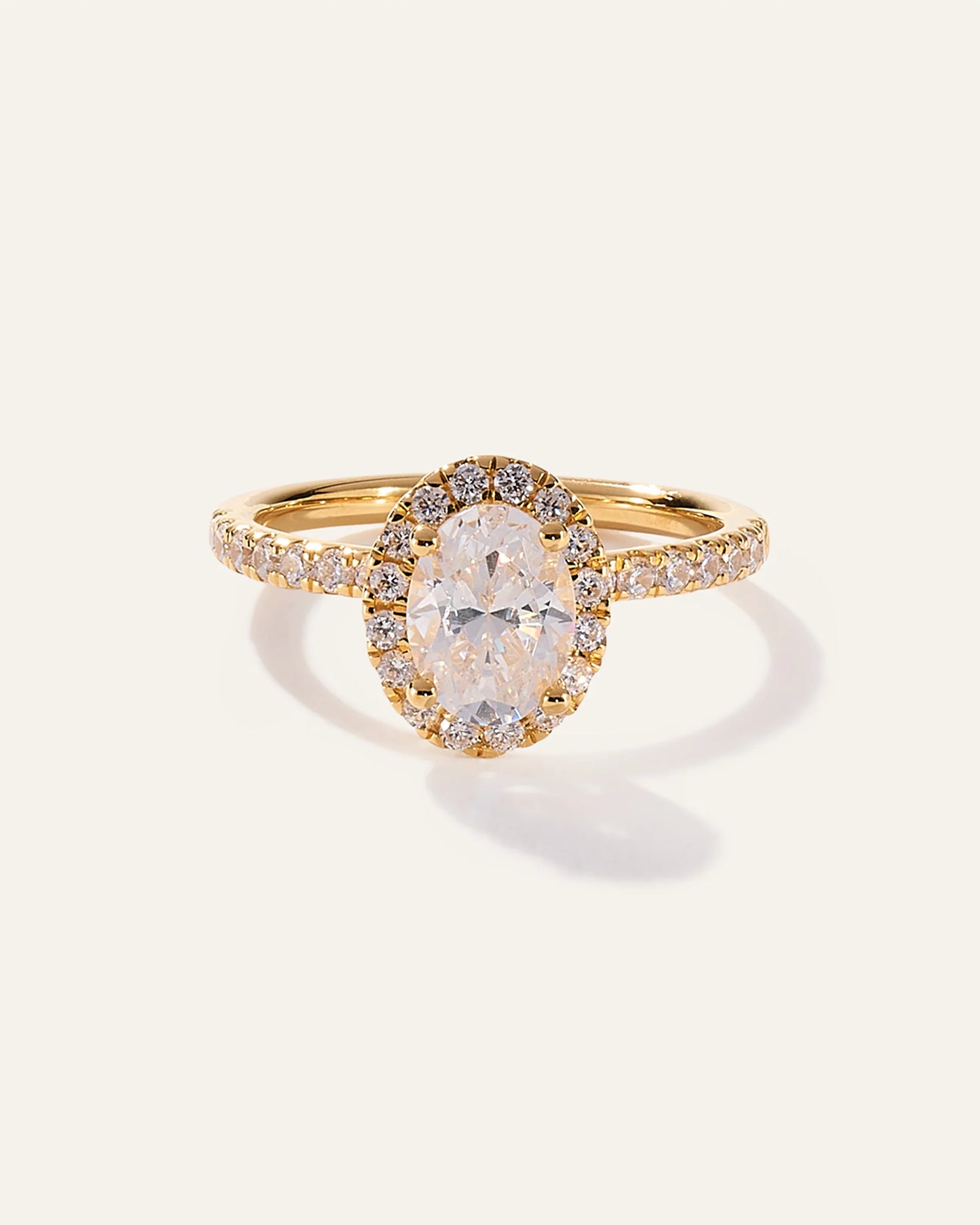 Lab Grown Diamond Oval Halo Pave Engagement Ring - 1ct - 4 / Yellow Gold