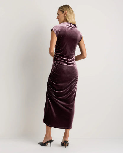 Stretch Silk Velvet Ruched Midi Dress - 0 / Black