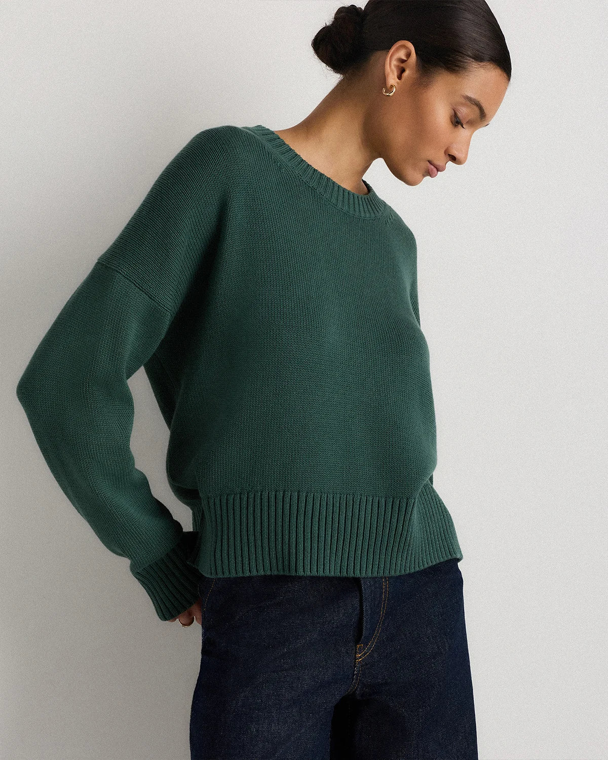 100% Organic Cotton Boyfriend Crew Sweater - XS / Speckled Beige