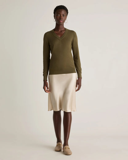 Lightweight Cotton Cashmere V-Neck Sweater - XS / Sugar Stone