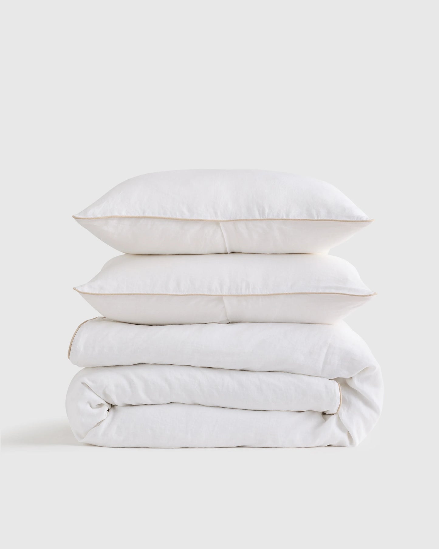 European Linen Piped Duvet Cover Set - Twin / White/Cherry