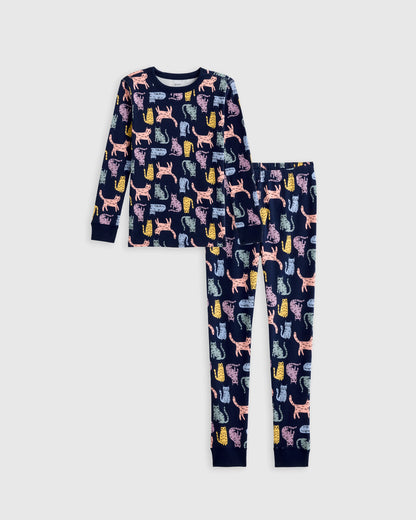 100% Organic Cotton Long Sleeve and Pant Pajama Set - 2T / Navy Stripe