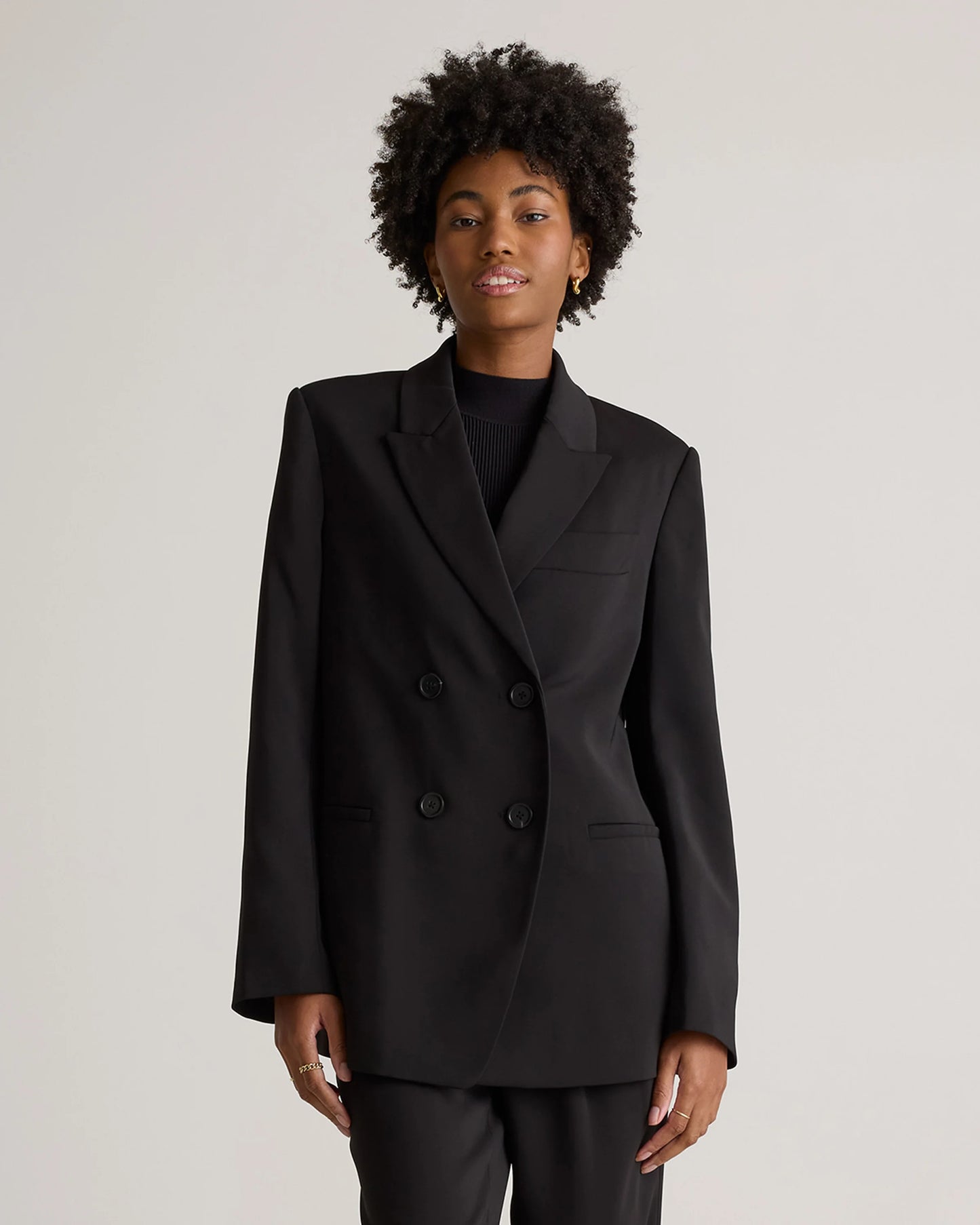 Stretch Crepe Relaxed Double-Breasted Blazer - XS / Sand
