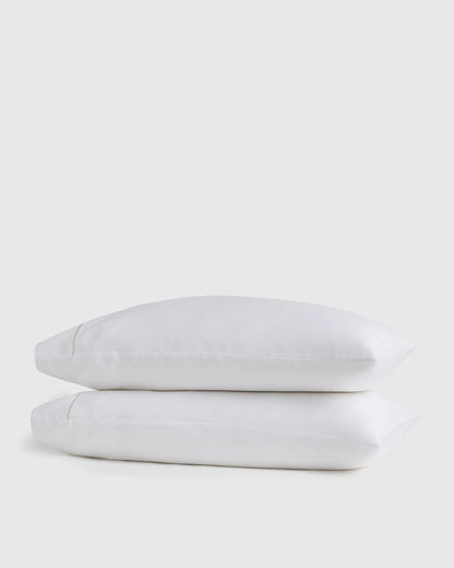 Signature Giza Cotton Sateen Embroidered Pillowcase Set - Standard / White/Dried Sage