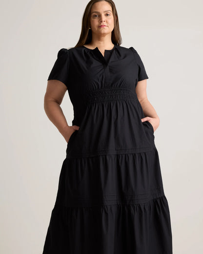 100% Organic Cotton Poplin Tiered Maxi Dress - 1X / Ocean Green