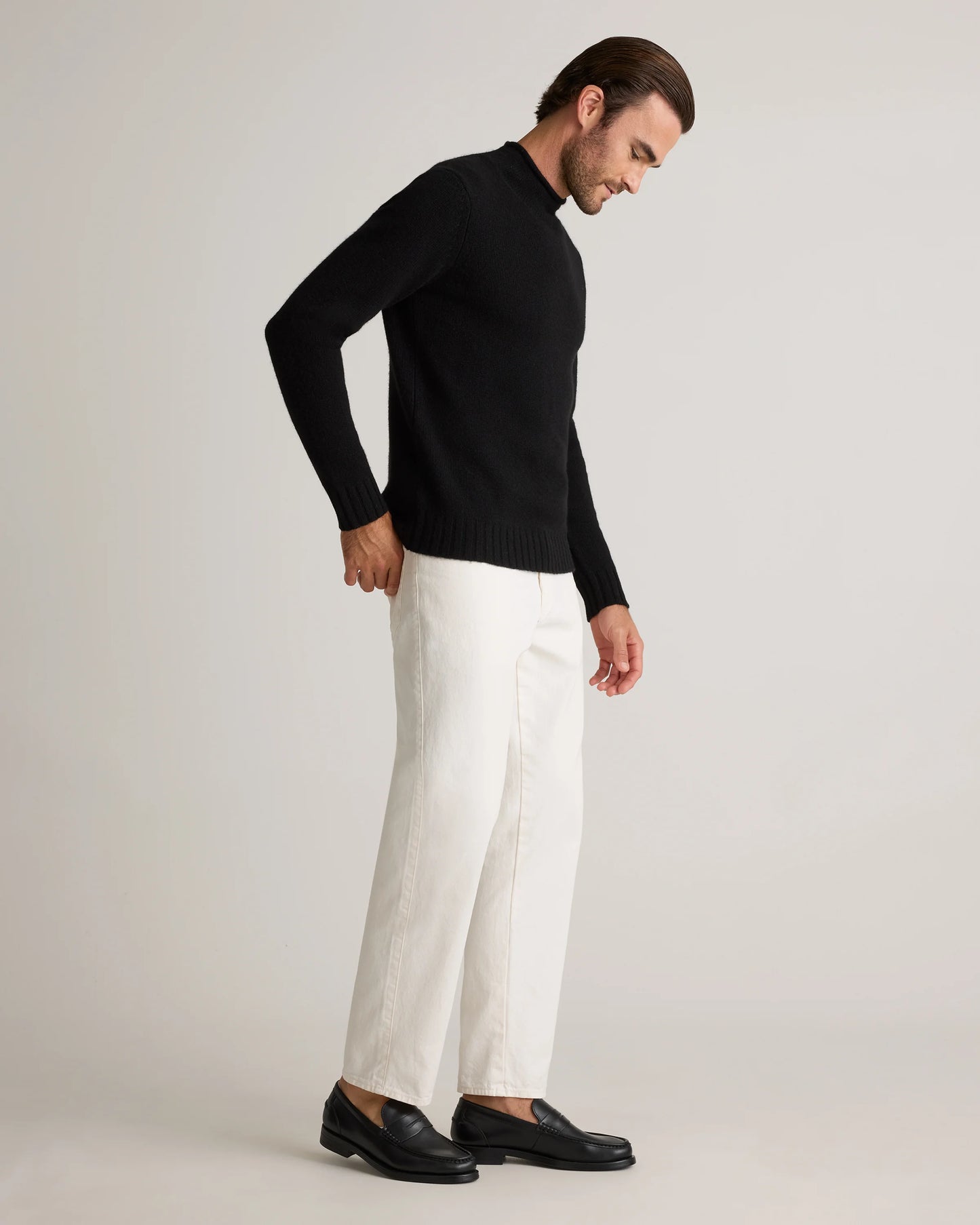 100% Yak Wool Roll Neck Sweater - XS / Black