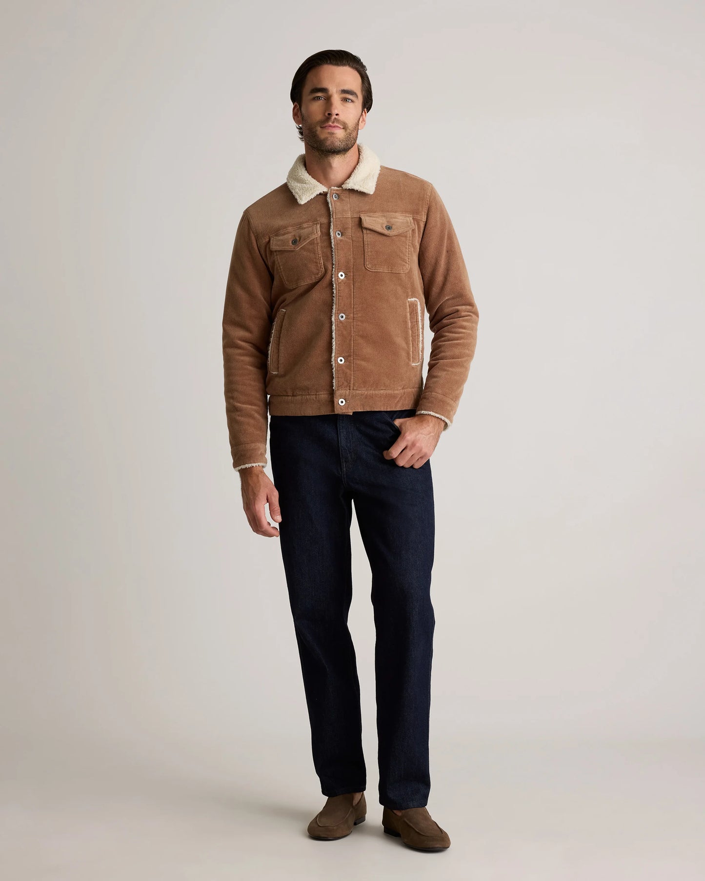 Organic Stretch Corduroy Sherpa-Lined Trucker Jacket - S / Espresso