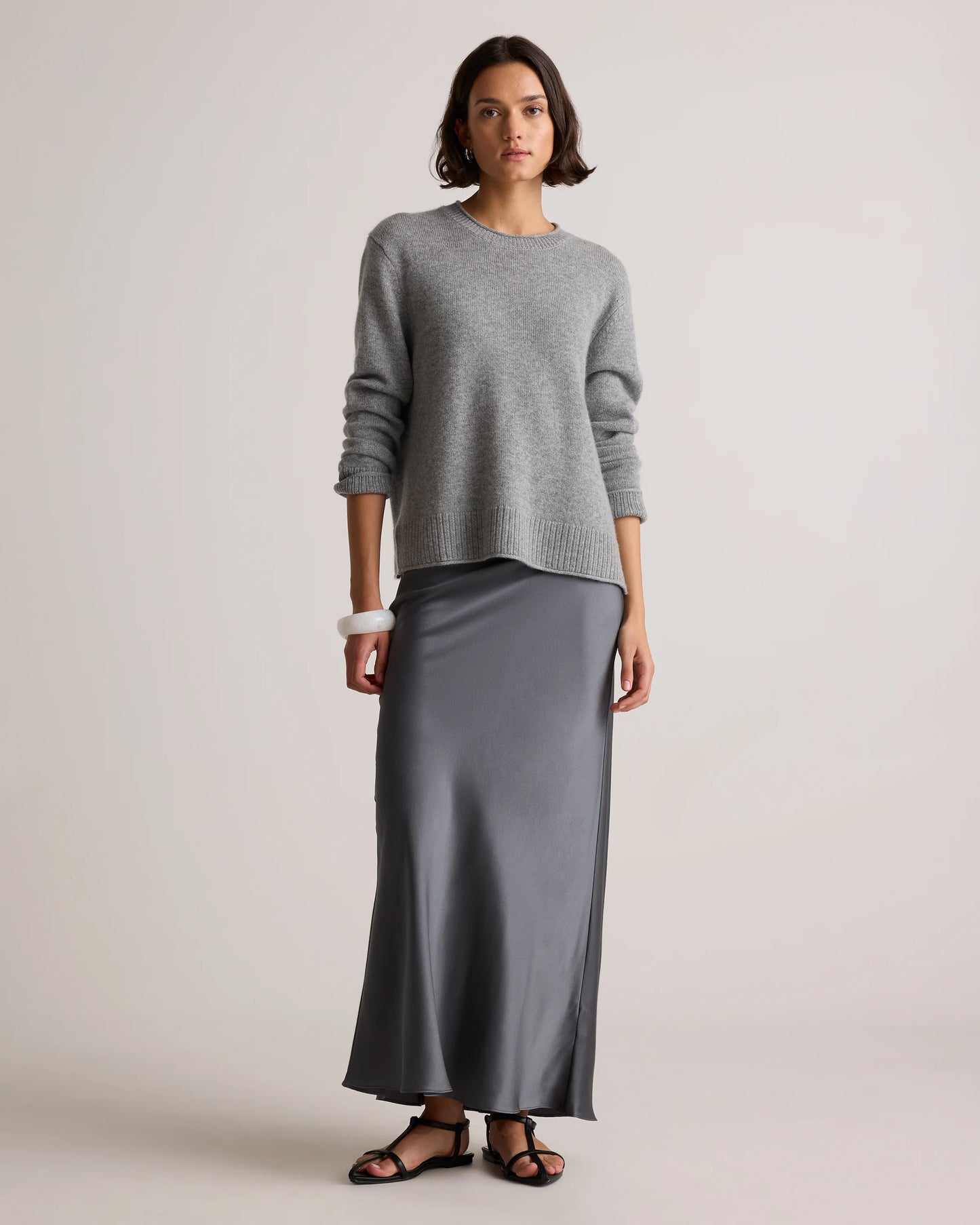 Mongolian Cashmere Boxy Crewneck Sweater - XS / Faded Denim/Brown/Ivory Variegated Stripe