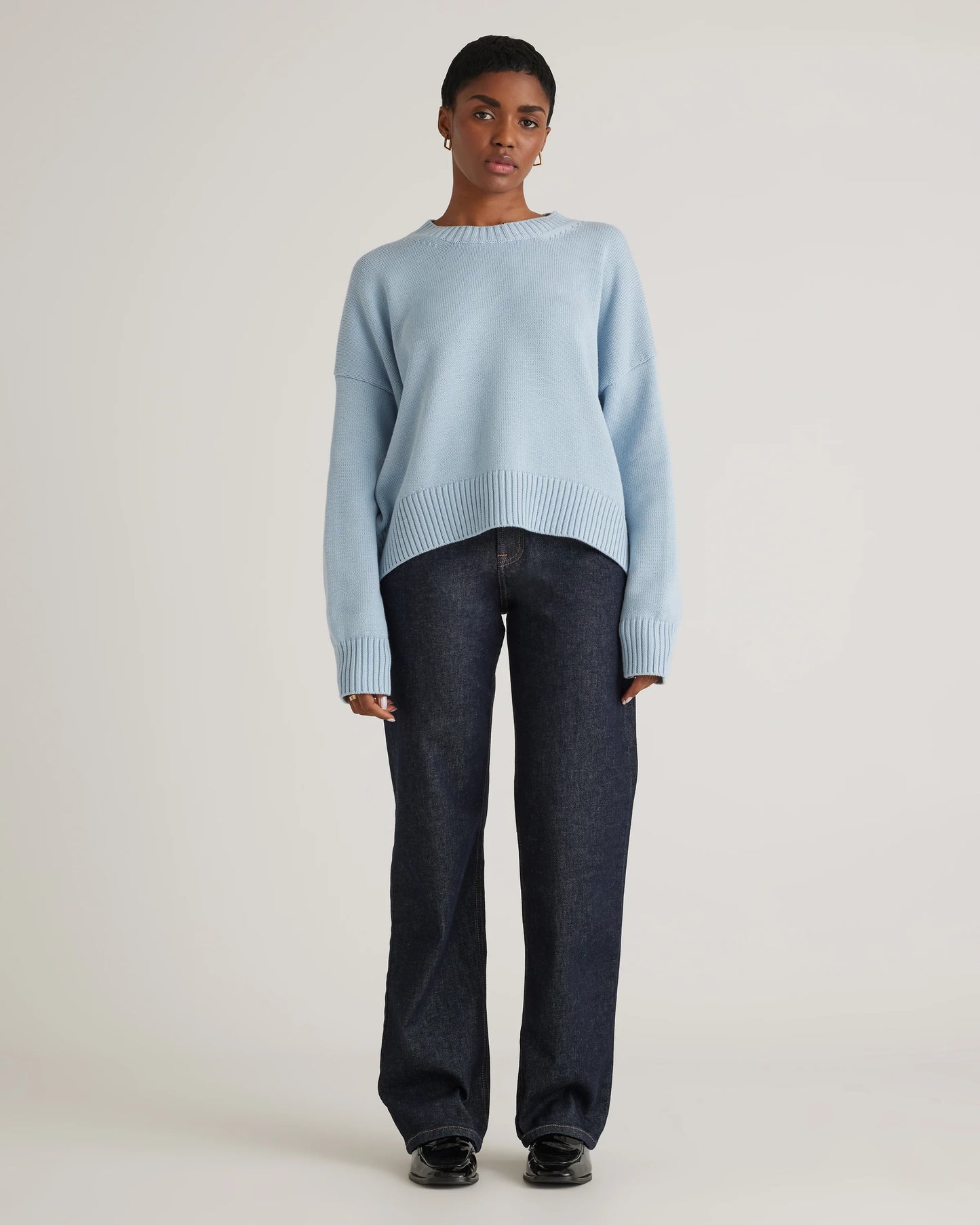 100% Organic Cotton Boyfriend Crew Sweater - XS / Speckled Beige