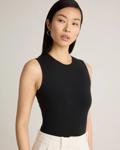 Stretch Cotton Jersey High Neck Sleeveless Bodysuit - XS / Black