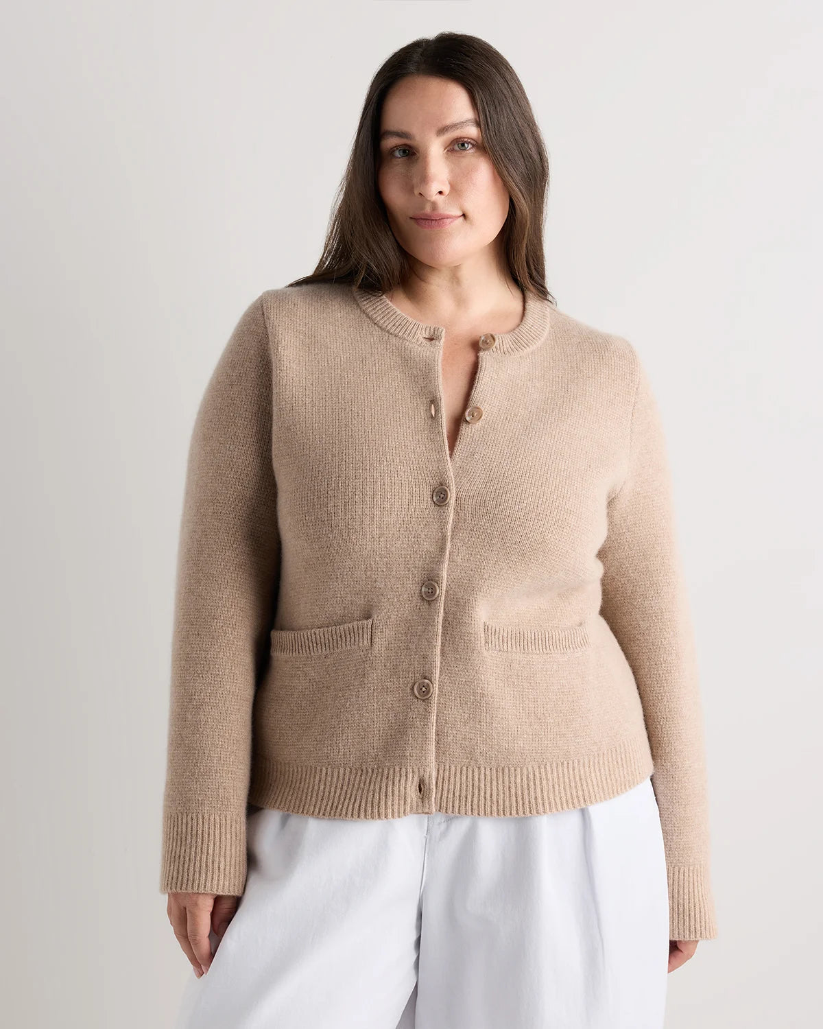 Mongolian Cashmere Structured Cardigan - 1X / Oatmeal