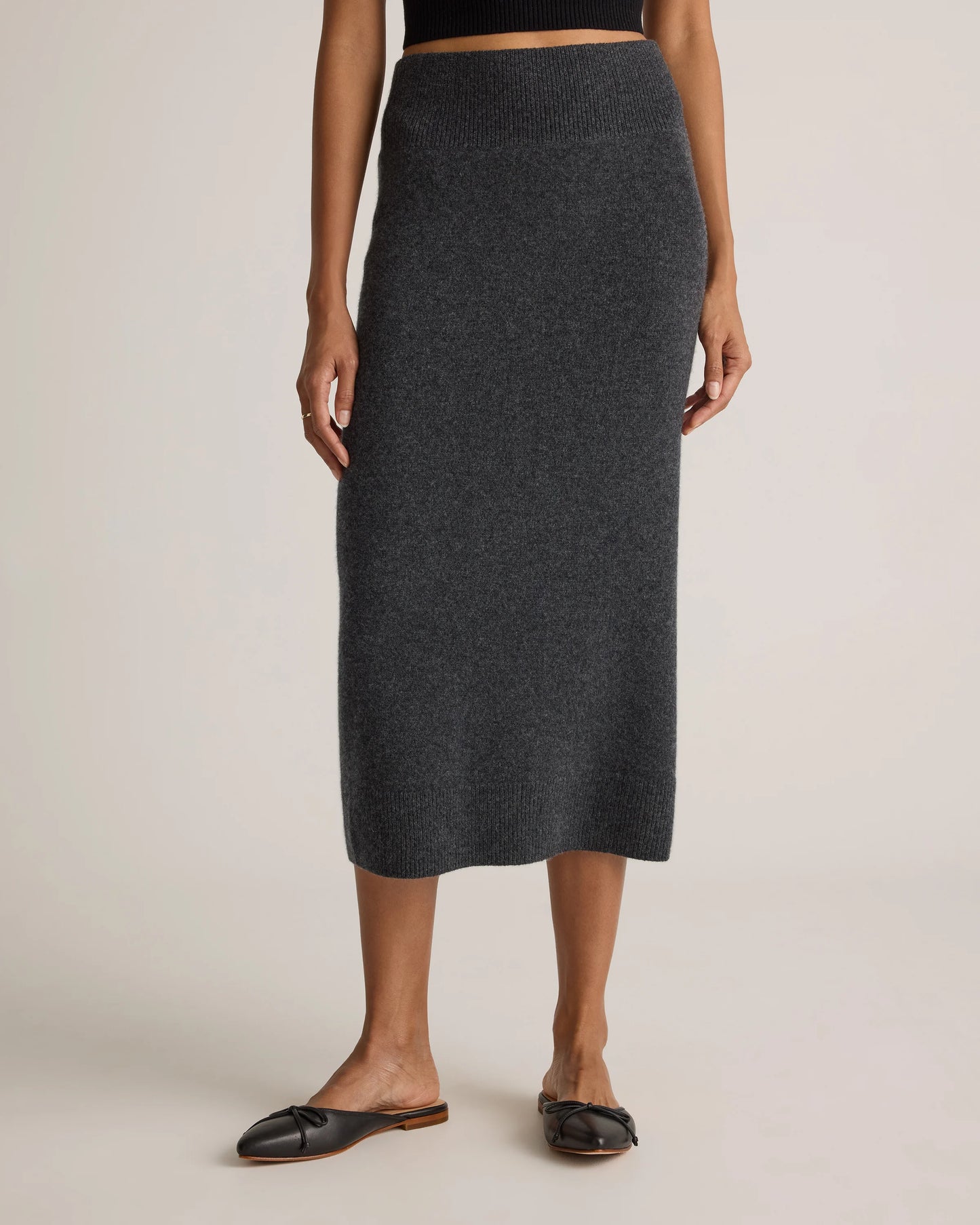 Mongolian Cashmere Fitted Midi Skirt - XS / Brown