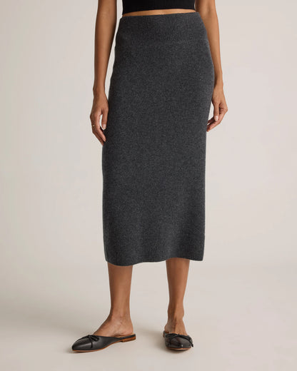 Mongolian Cashmere Fitted Midi Skirt - XS / Brown