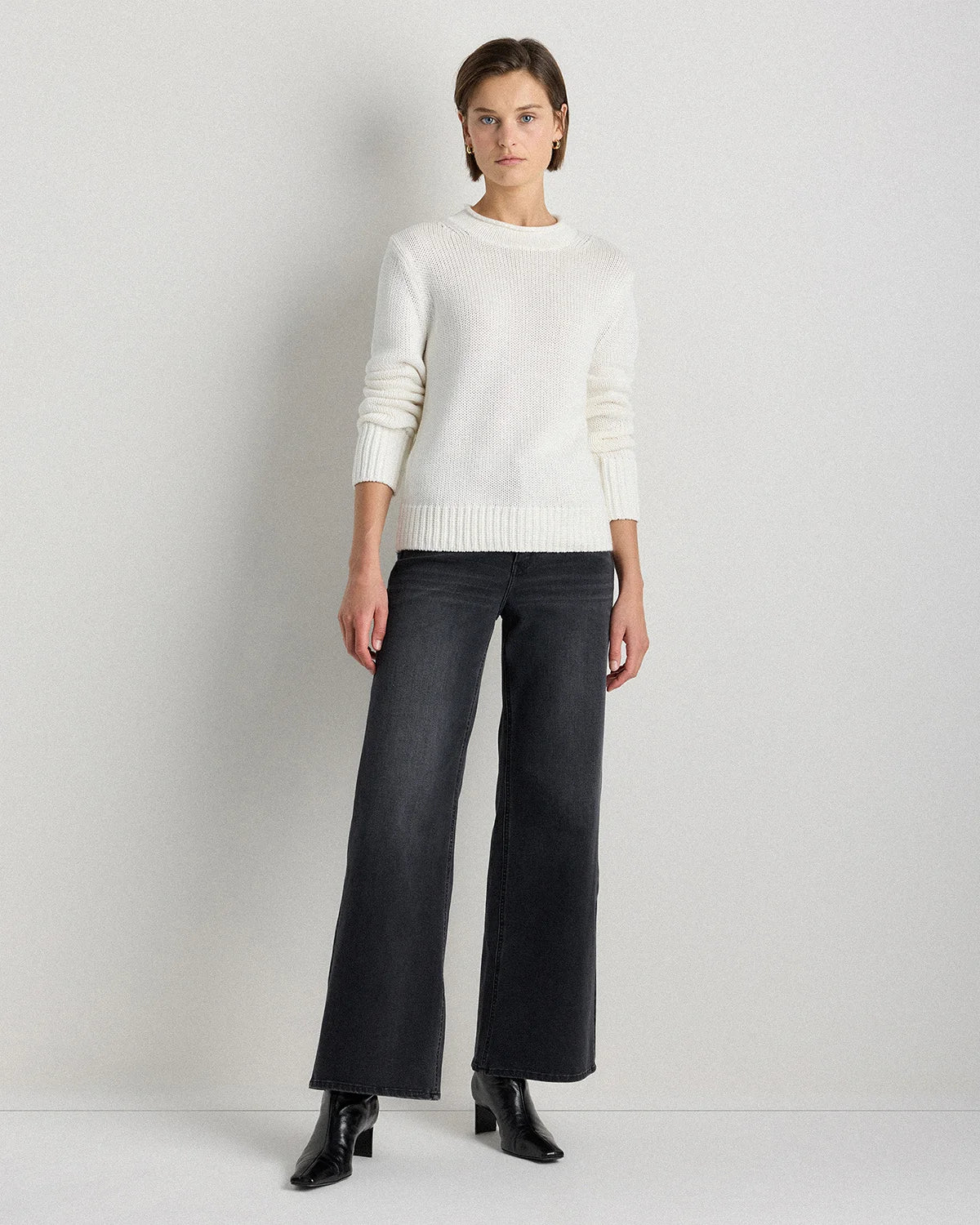 100% Organic Cotton Roll Neck Sweater - XS / Cornflower Mini Stripe