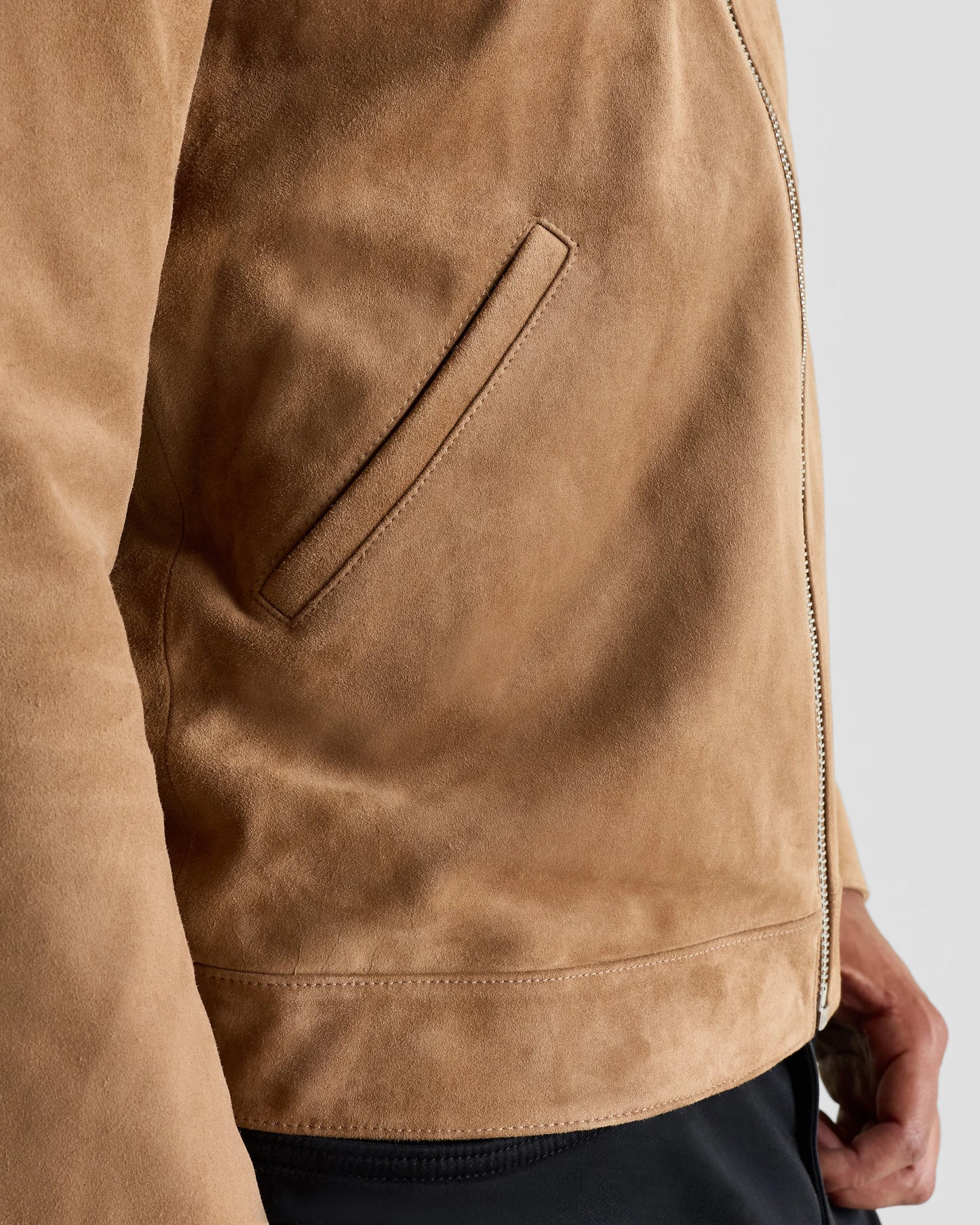 100% Suede Café Racer Jacket - S / Pecan Brown