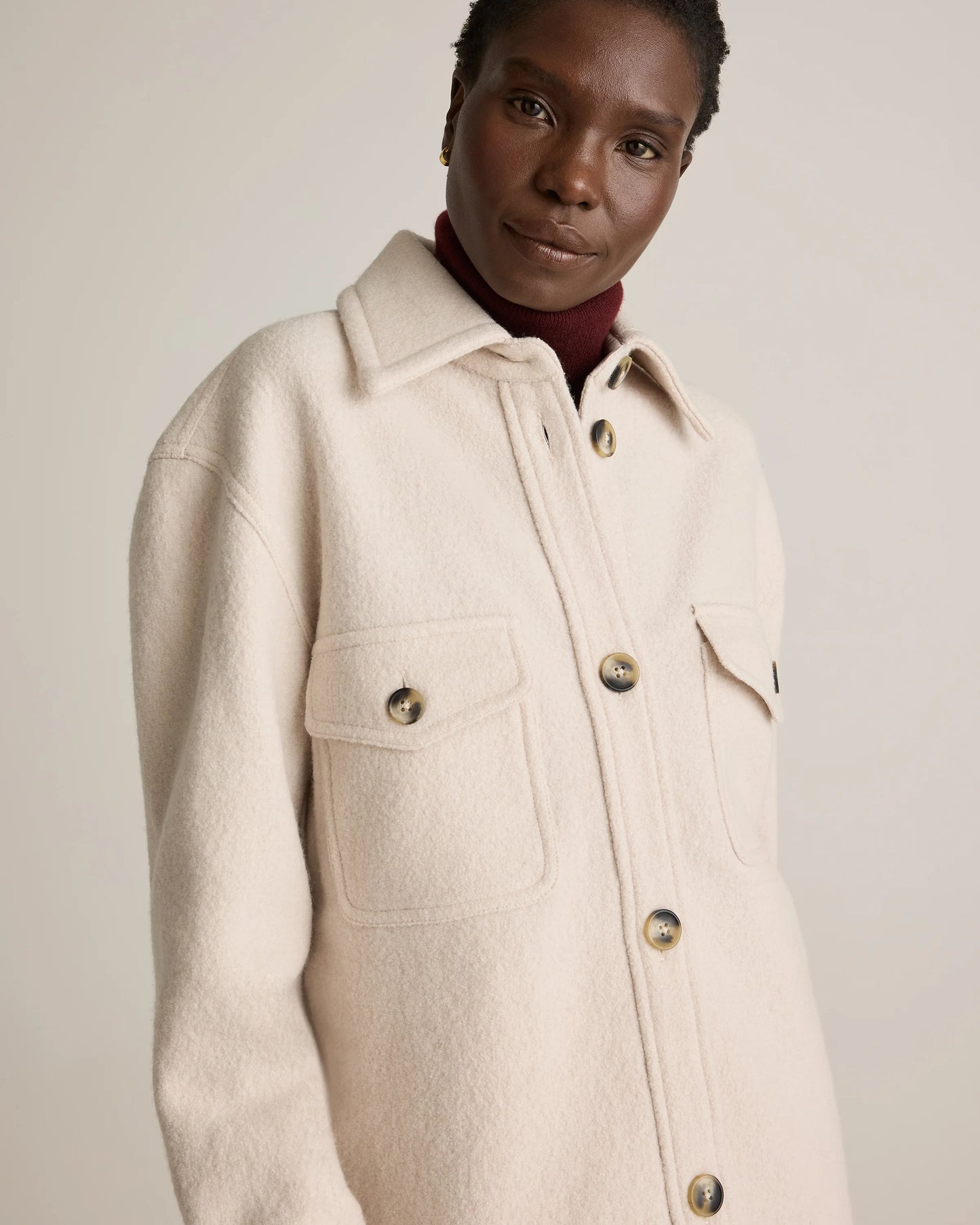 100% Merino Wool Long Shirt Jacket - XS / Heather Bone