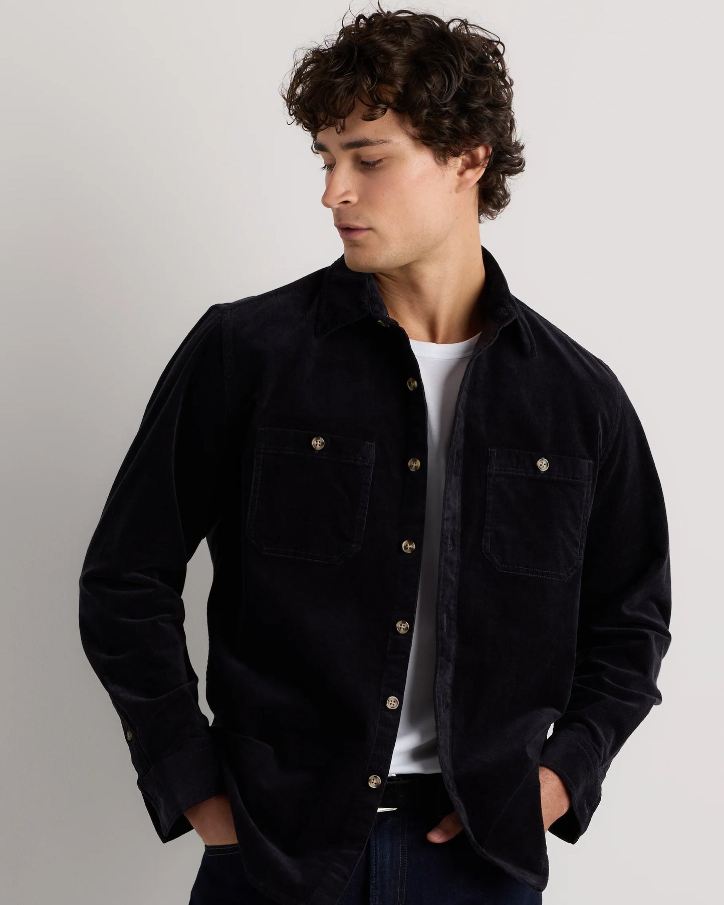 Organic Stretch Corduroy Utility Shirt - S / Dark Khaki