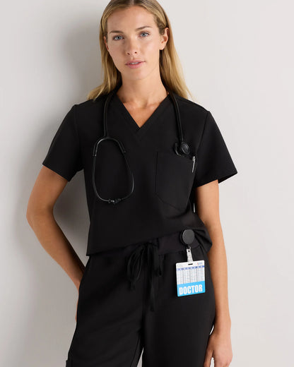 AeraFlex 1-Pocket Scrub Top - XS / Bold Black