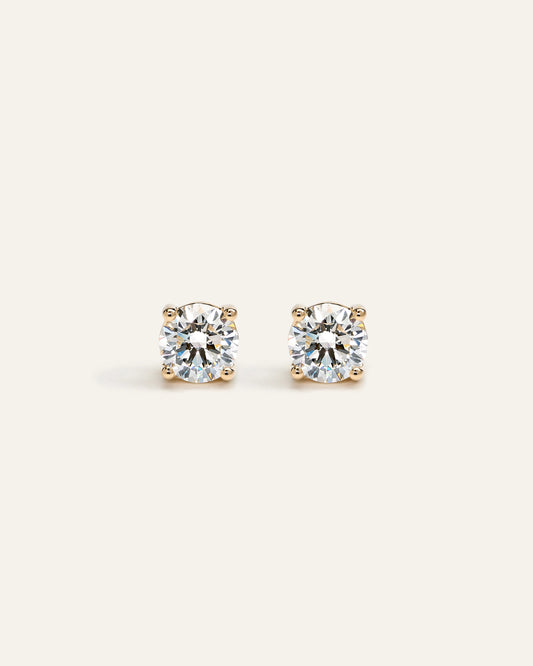 14K Gold Lab Grown Diamond Four-Prong Solitaire Studs - 2ctw - One Size / Yellow Gold