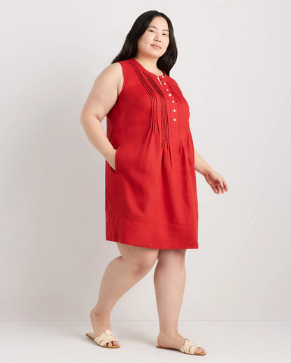 100% European Linen Sleeveless Swing Dress - 1X / Bayberry Olive