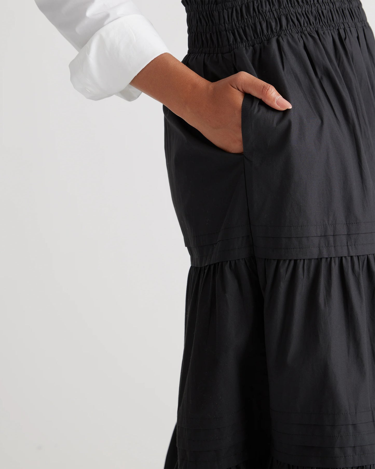 100% Organic Cotton Poplin Tiered Maxi Skirt - XS / Black
