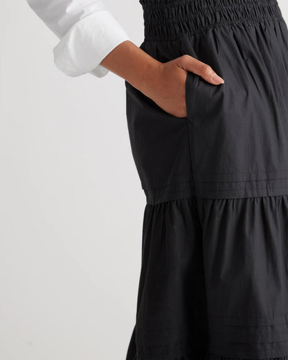 100% Organic Cotton Poplin Tiered Maxi Skirt - XS / Black