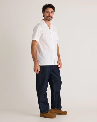 Organic Cotton Stretch Poplin Camp Shirt - S / White