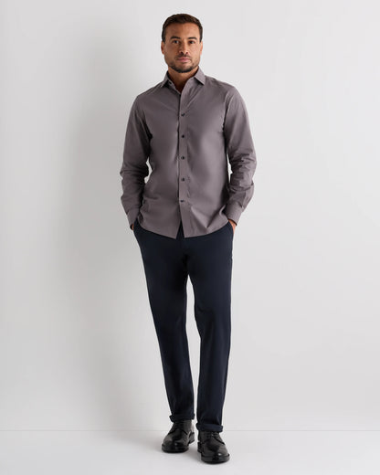 Organic Cotton Stretch Poplin Dress Shirt - S / White/Navy Minigrid