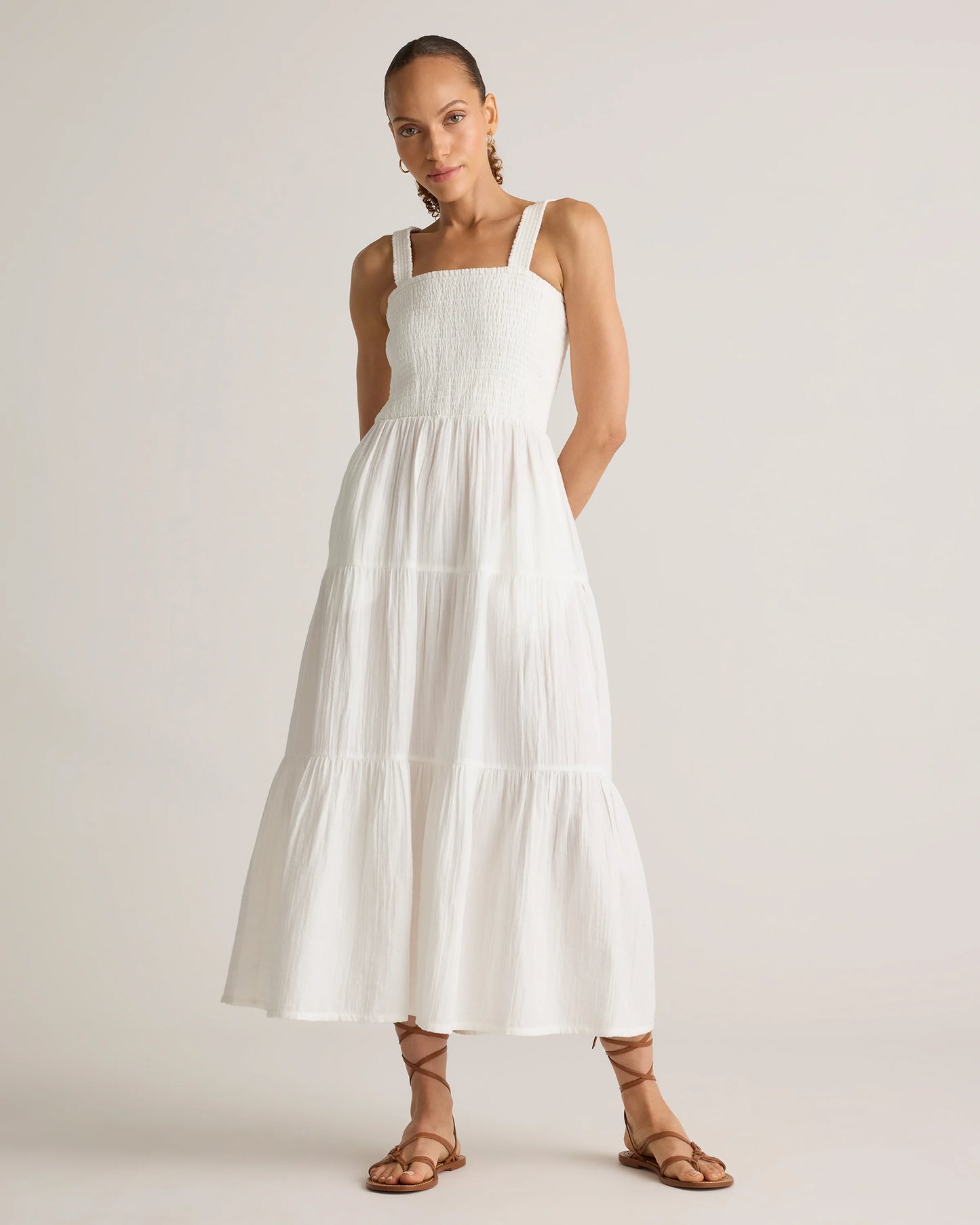 100% Organic Cotton Gauze Smocked Sleeveless Maxi Dress - XS / Blue Gingham