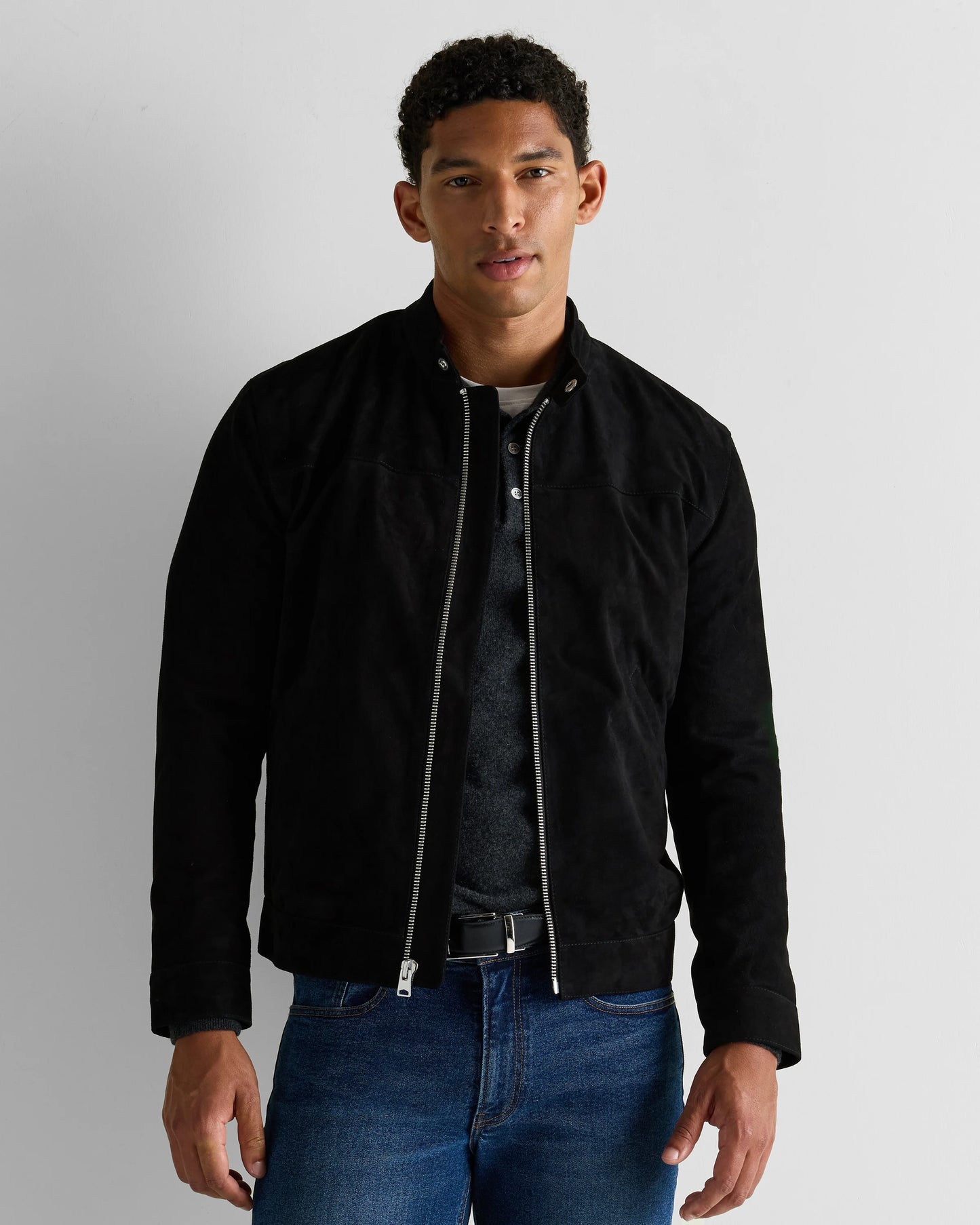 100% Suede Café Racer Jacket - S / Pecan Brown