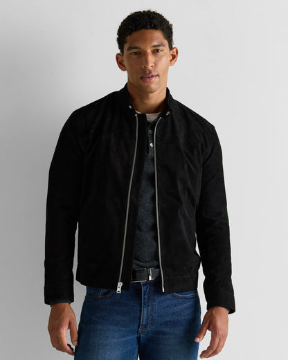 100% Suede Café Racer Jacket - S / Pecan Brown