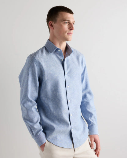 100% European Linen Wrinkle-Resistant Dress Shirt - S / Chambray Blue