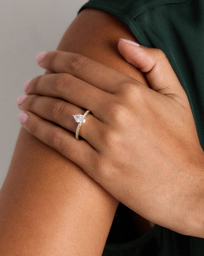 Lab Grown Diamond Pear Petite Pave Engagement Ring - 1ct - 4 / Yellow Gold