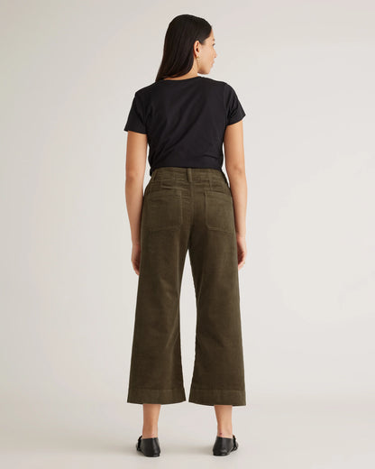 Organic Stretch Corduroy Cropped Wide Leg Pants - 0 / Black