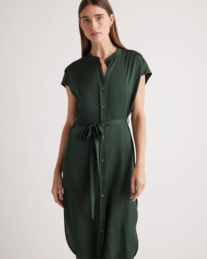 Washable Stretch Silk Midi Shirt Dress - XS / Black