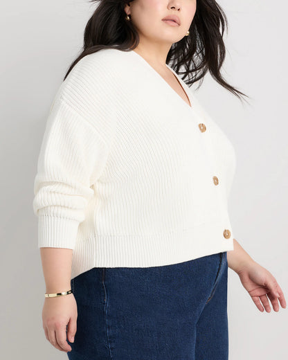 100% Organic Cotton Fisherman Boxy Cropped Cardigan - 1X / Black