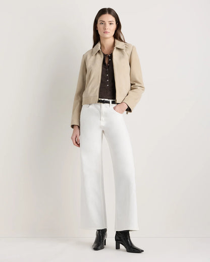 100% Suede Cropped Zip-Front Jacket - XS / Light Sand Beige
