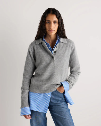 Mongolian Cashmere Button Polo Sweater - XS / Black